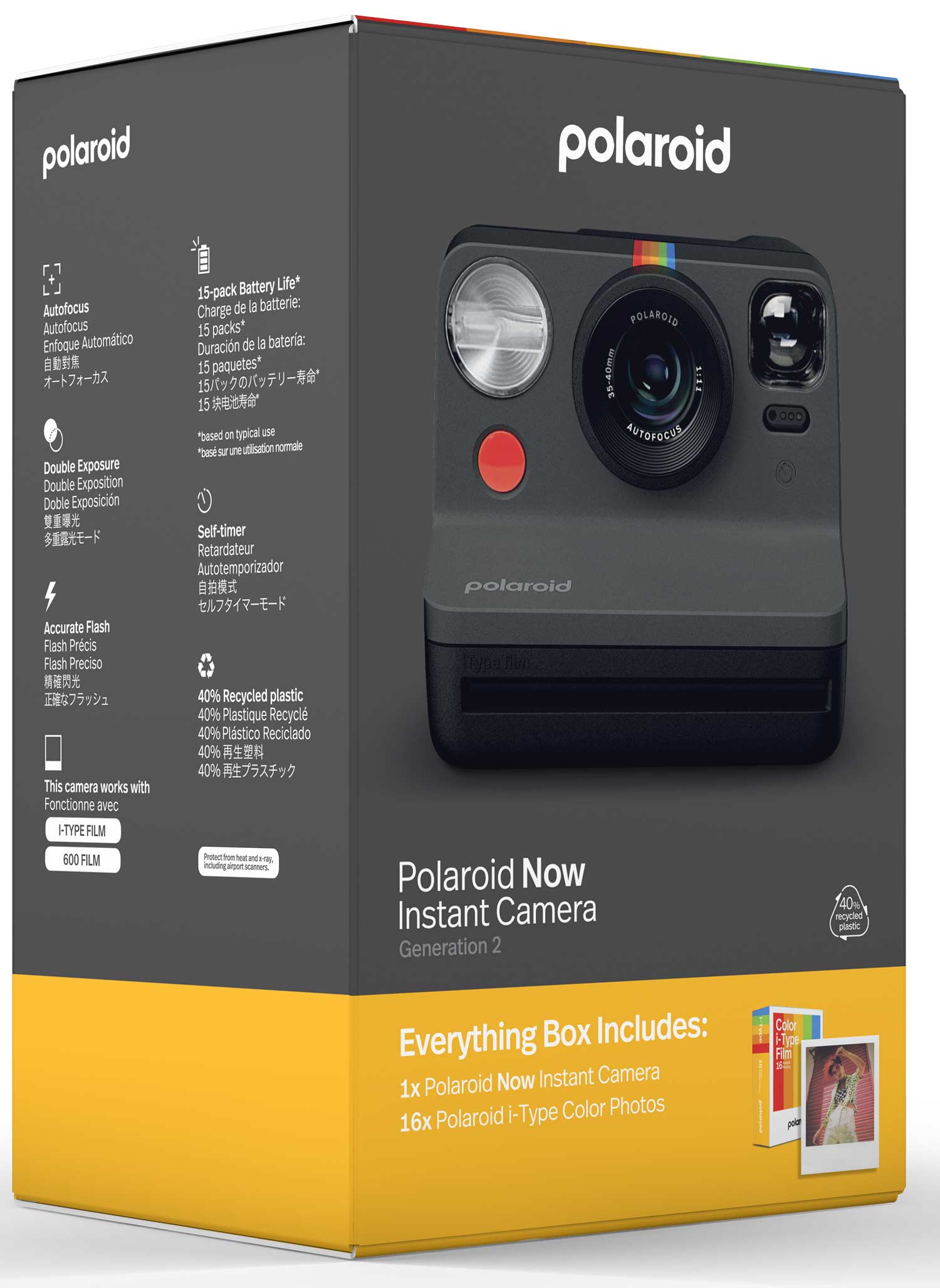 Appareil photo instantané Polaroid Coffret Now Generation 2 Noir &  blanc + 16 films inclus - Polaroid Now Generation 2 Noir & blanc + 16 films  inclus