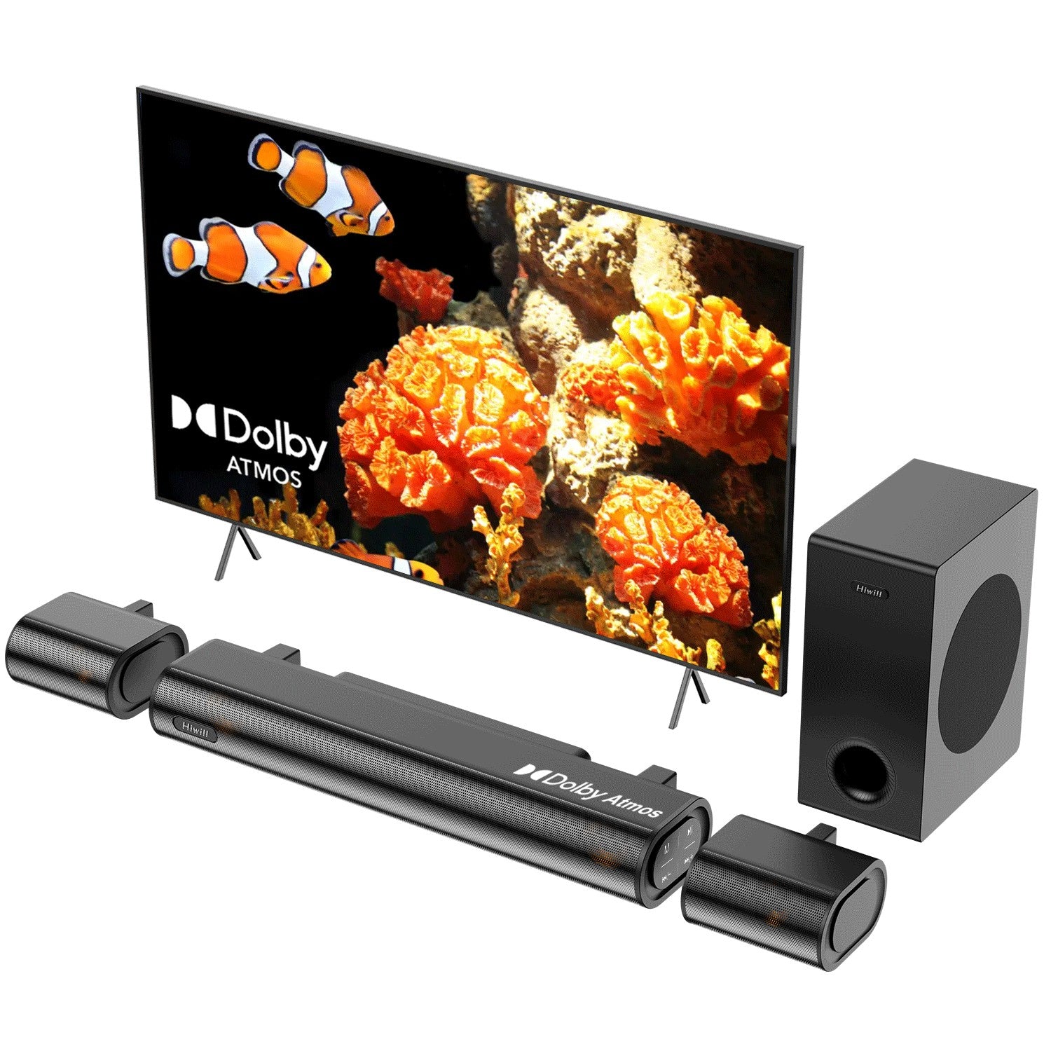 Barre De Son Hiwill 4.1 Dolby Atmos 300W - Subwoofer Inclus - Bluetooth 5.3 - Pour TV/Home Cinéma