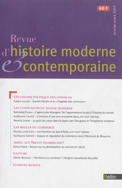 Revue D'histoire Moderne Et Contemporaine - Numéro 60-1 (Revue) Au ...