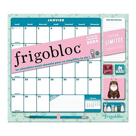 Frigobloc mensuel 2024 deco chats (de janv. a dec. 2024) - edition