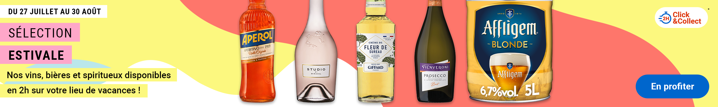 Sélection spéciale été du 27 juillet au 30 août : vins, bières et spiritueux disponibles en 2h Click & Collect.