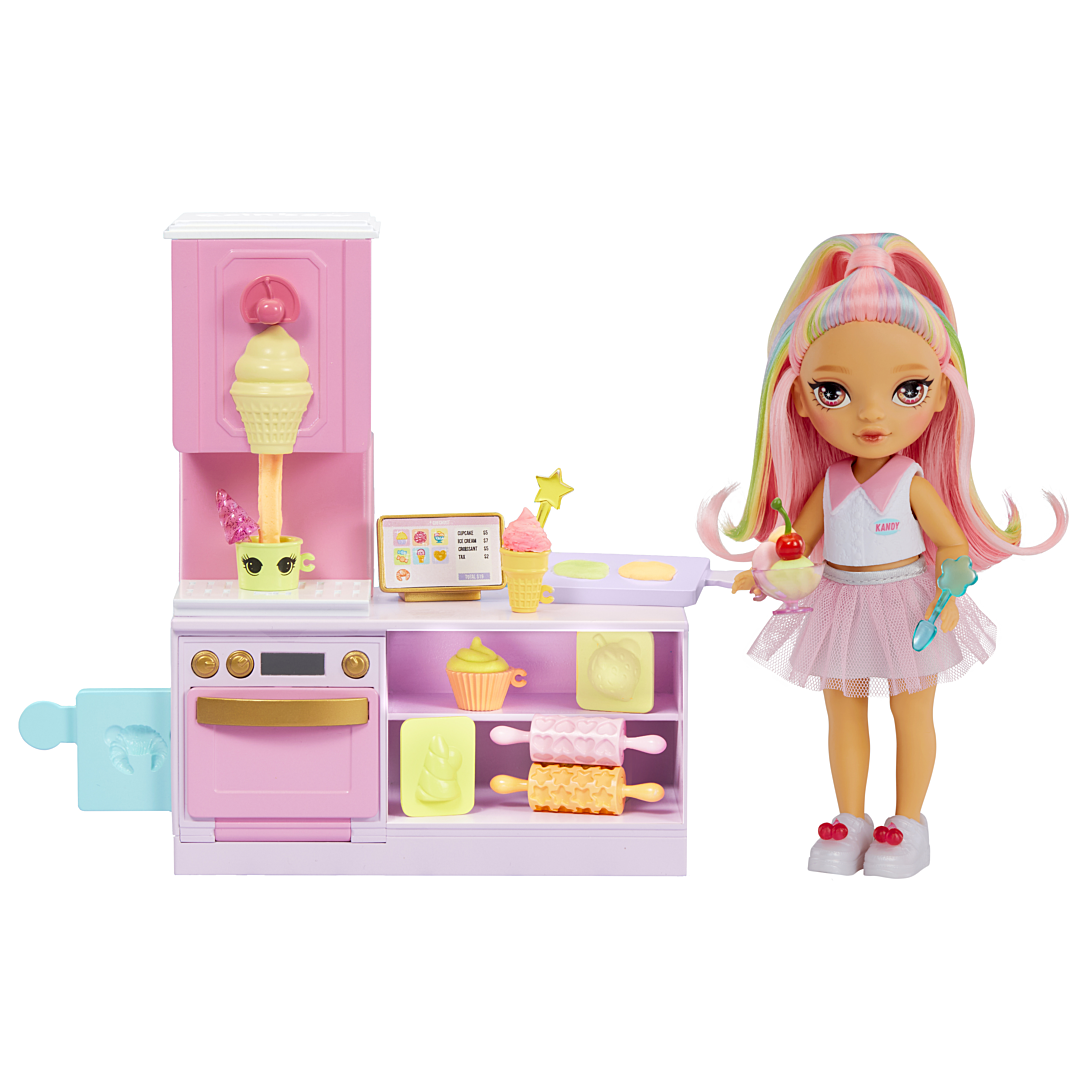 RAINBOW HIGH Littles Dessert Shop with Kandy Coffret Livré avec Une Petite Poupée de 14 cm Préparation de Glaces et de Bonbons Enfants de et +