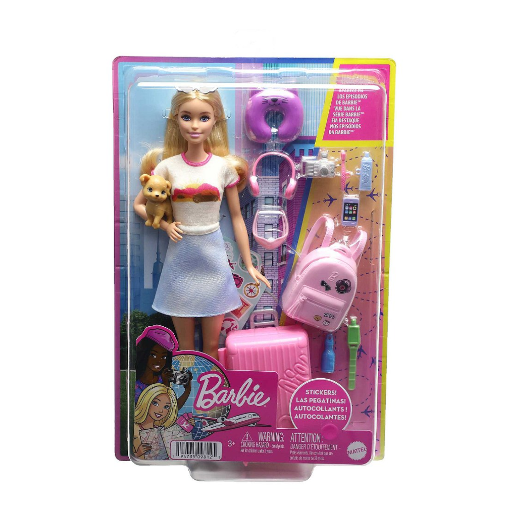 Barbie - Coffret Poupée Malibu en Voyage - Coffret Poupée Mannequin - 3 ans et +