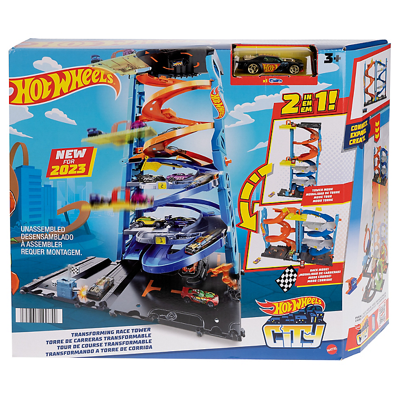 Hot Wheels - Tour Spirale Transformable - Coffret avec 1 voiture - Petite Voiture - 3 ans et +