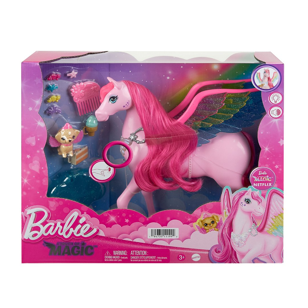 Barbie A Touch Of Magic - Cheval Pégase sonore et lumineux - Poupée mannequin - 3 ans et +