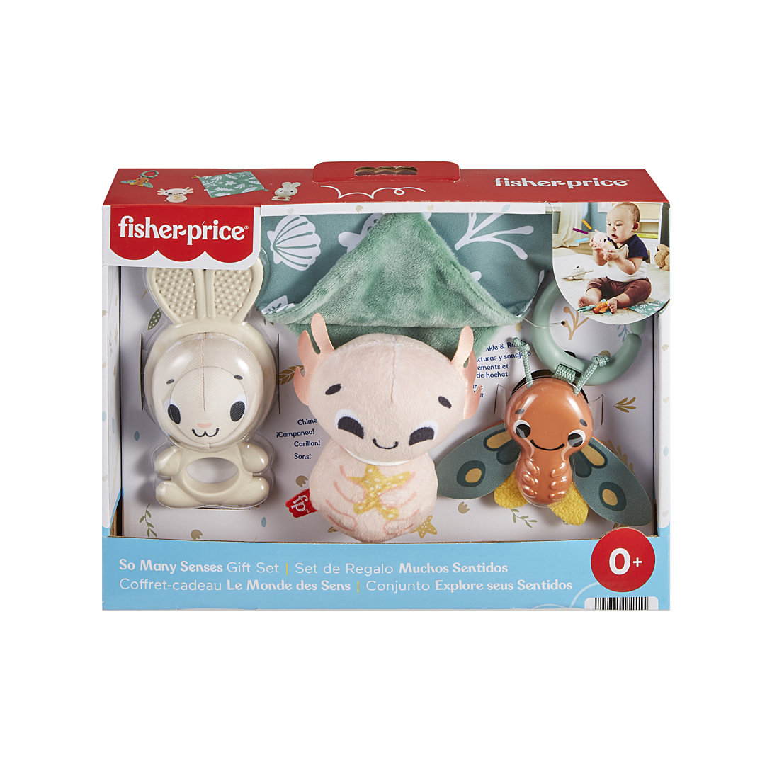 Fisher Price Coffret Sensoriel Les Sens En Éveil Avec 4 Jouets Sensoriels Pour Stimulation Motricité Fine Et Sens Anneau Dentition Peluche Axolotl Hochet Papillon Jouet Bébé HRB17 - vue 5