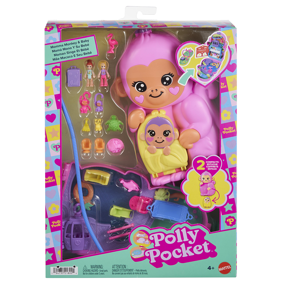polly pocket-maman singe et son bébé-coffret 2 mini-figurines