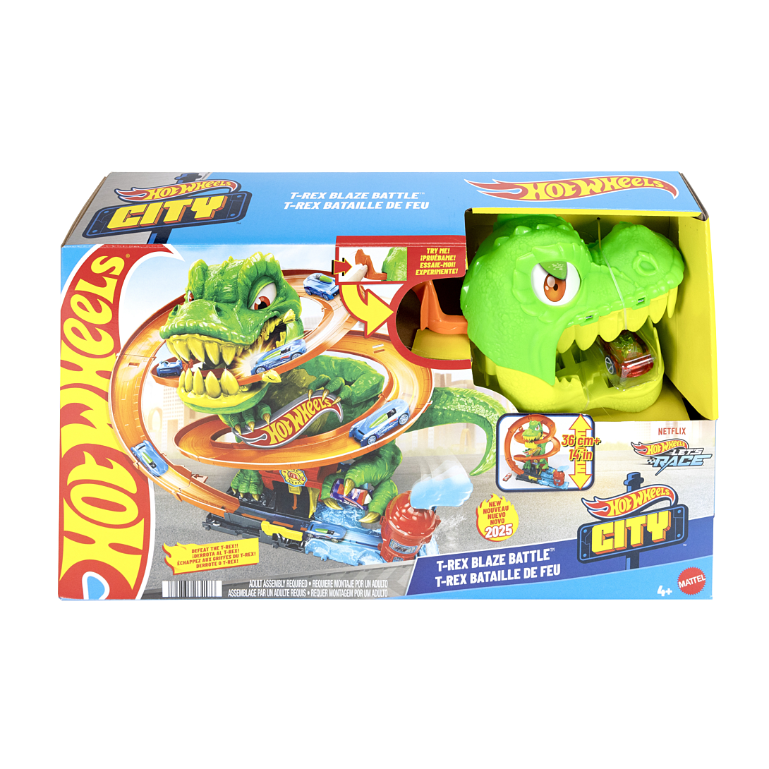 hot wheels-t-rex bataille de feu-coffret dinosaure avec camion