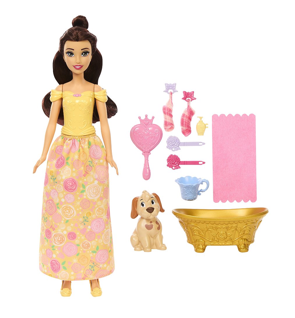 disney coffret princesse belle et son chien à toiletter avec baignoire - vue 1
