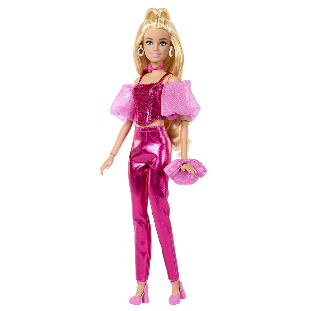 barbie-poupée deluxe style-avec tenue rose métallisé et cheveux blonds