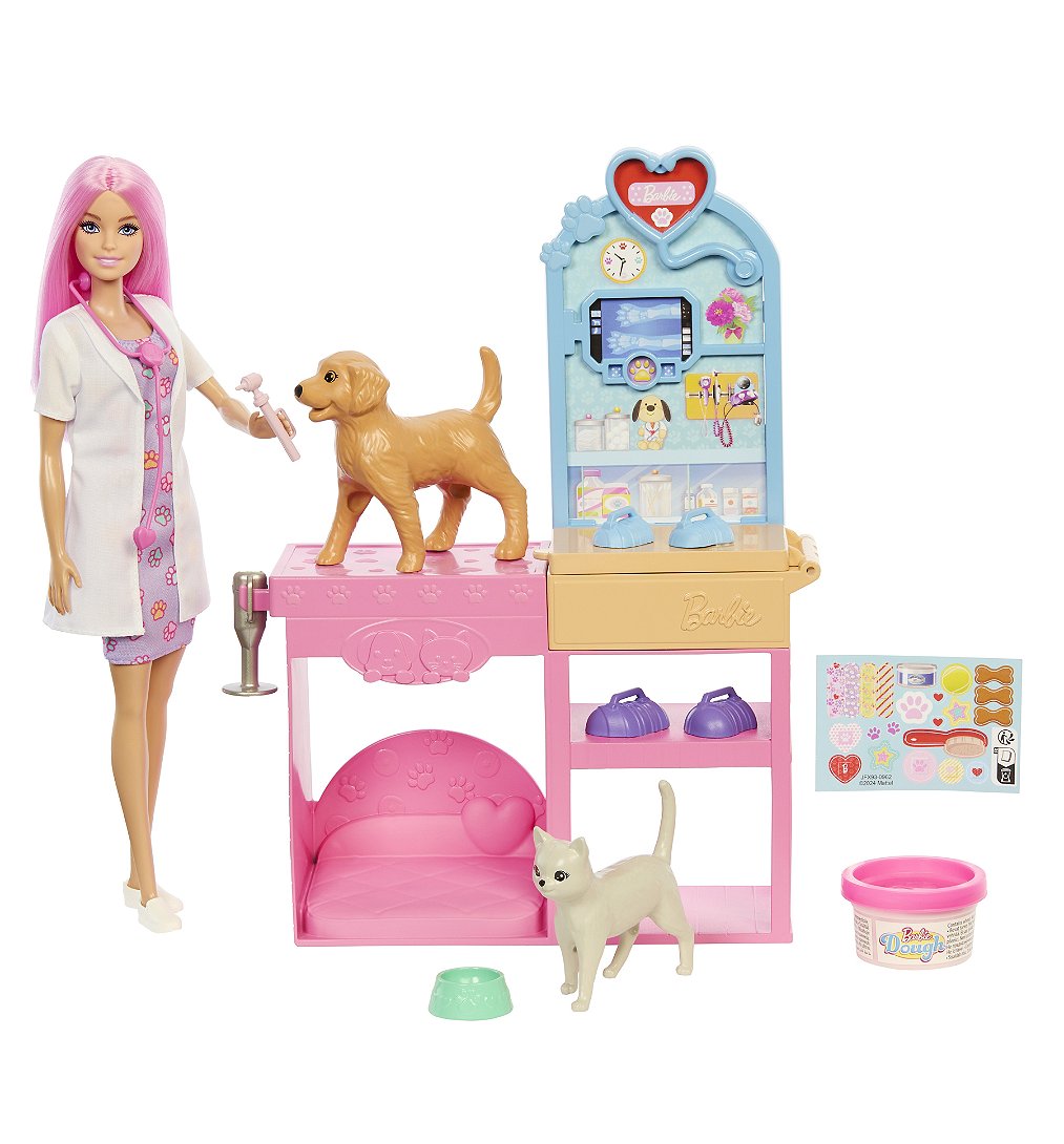 barbie-coffret la clinique vétérinaire de barbie-poupée et accessoires
