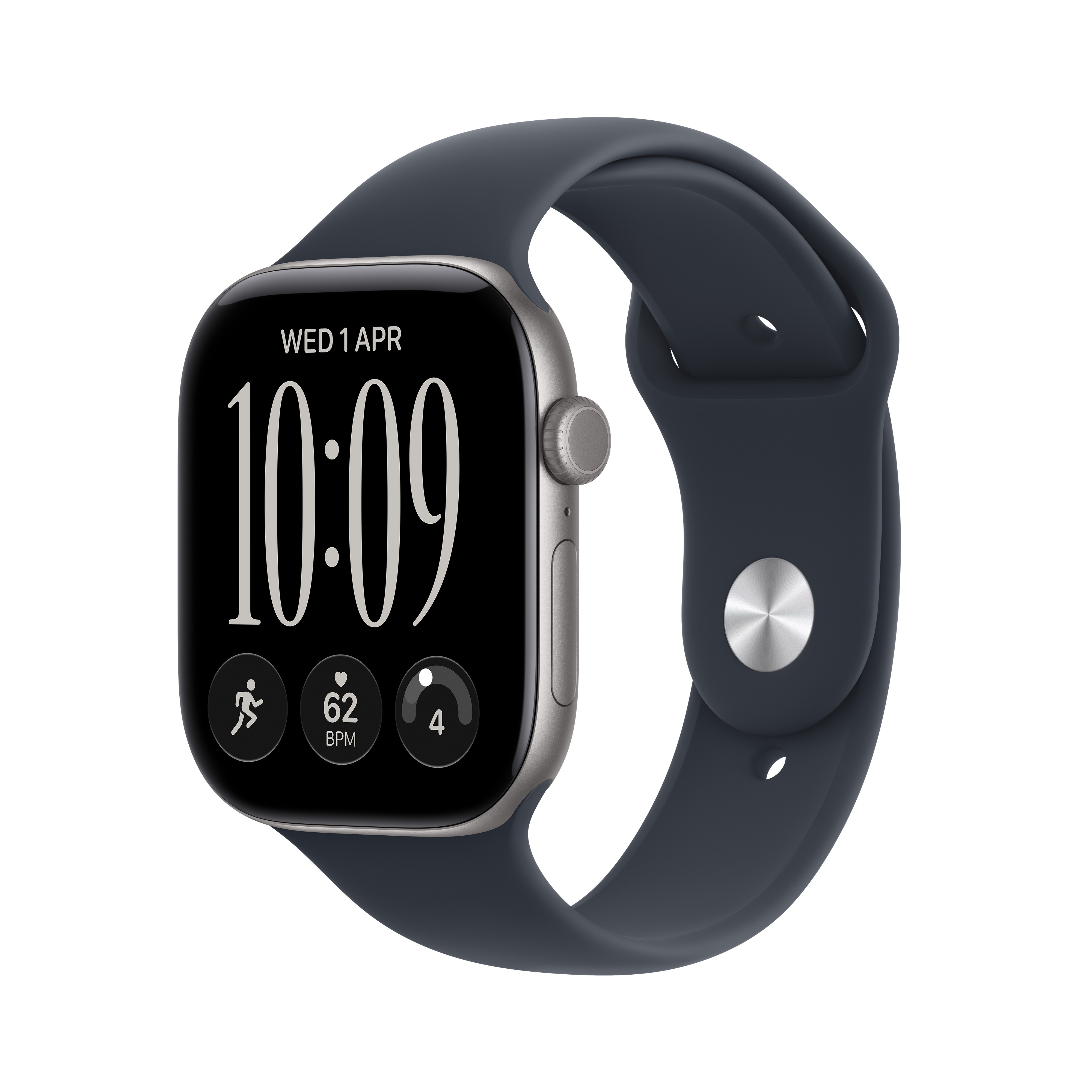 Apple Watch Série 12 GPS 42 mm Boîtier en aluminium Gris sidéral avec Bracelet Sport Bleu marine - M/L