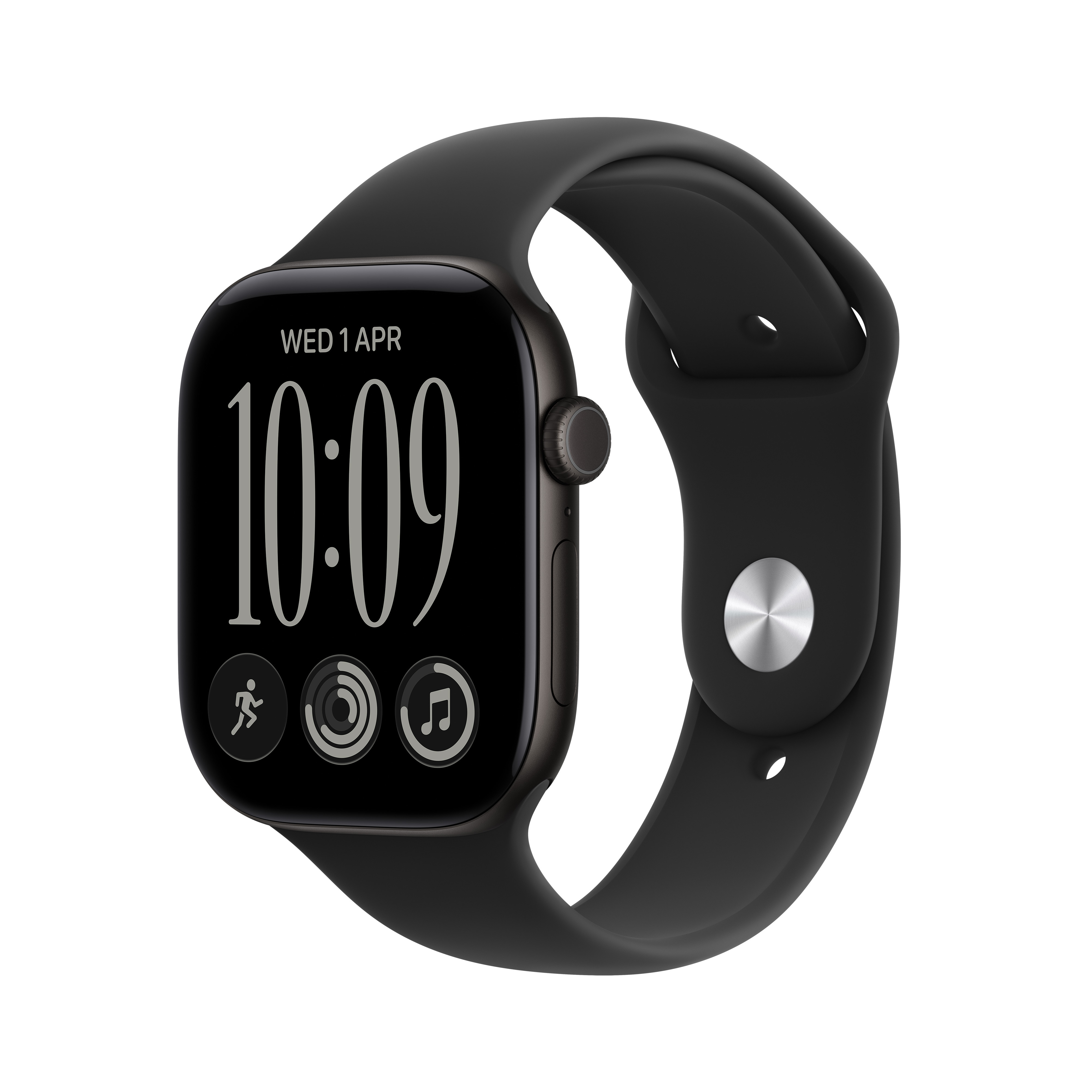 Apple Watch Série 12 GPS 42 mm Boîtier en aluminium Noir avec Bracelet Sport Noir - S/M