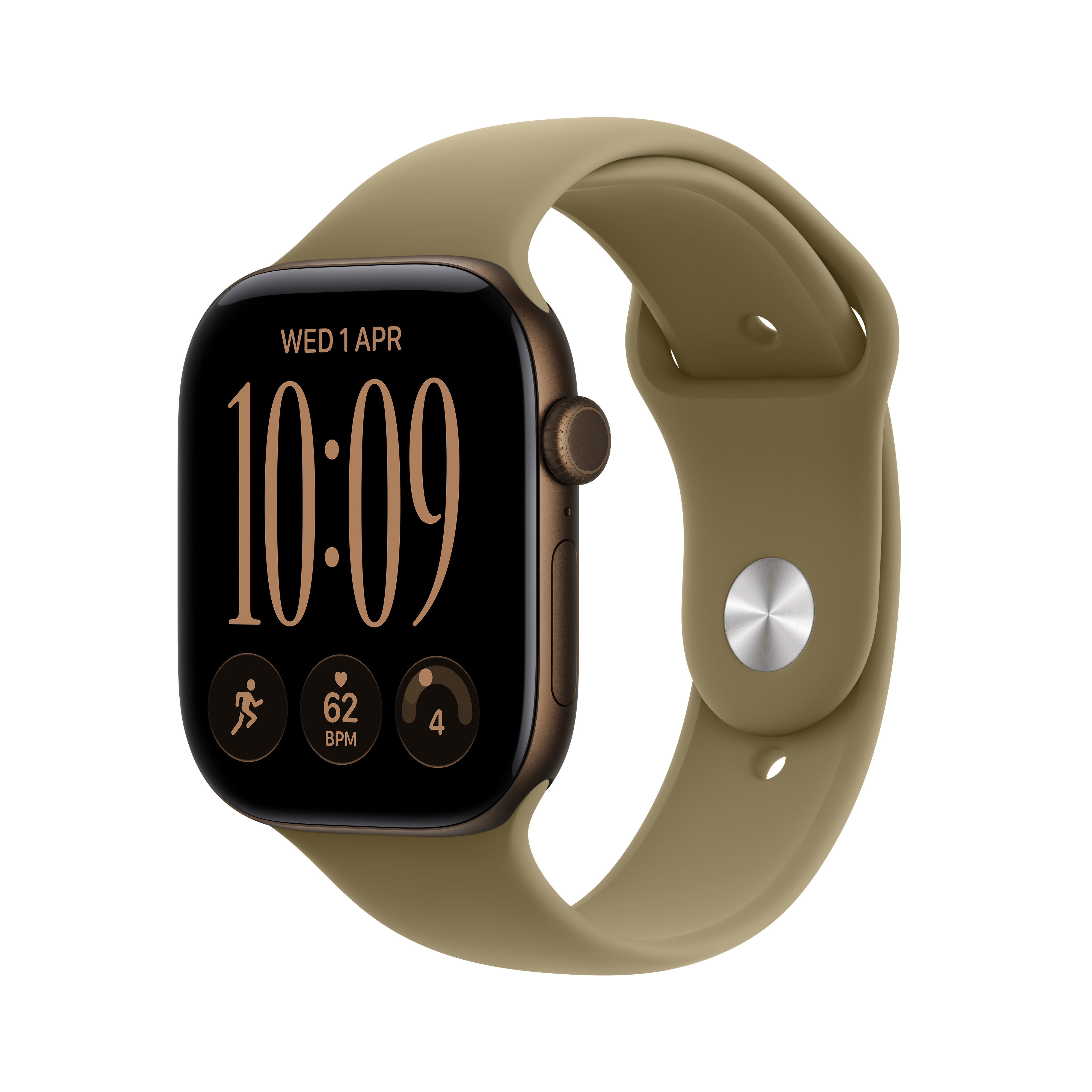 Apple Watch Série 12 GPS 42 mm Boîtier en aluminium Bronze foncé avec Bracelet Sport Olive - S/M