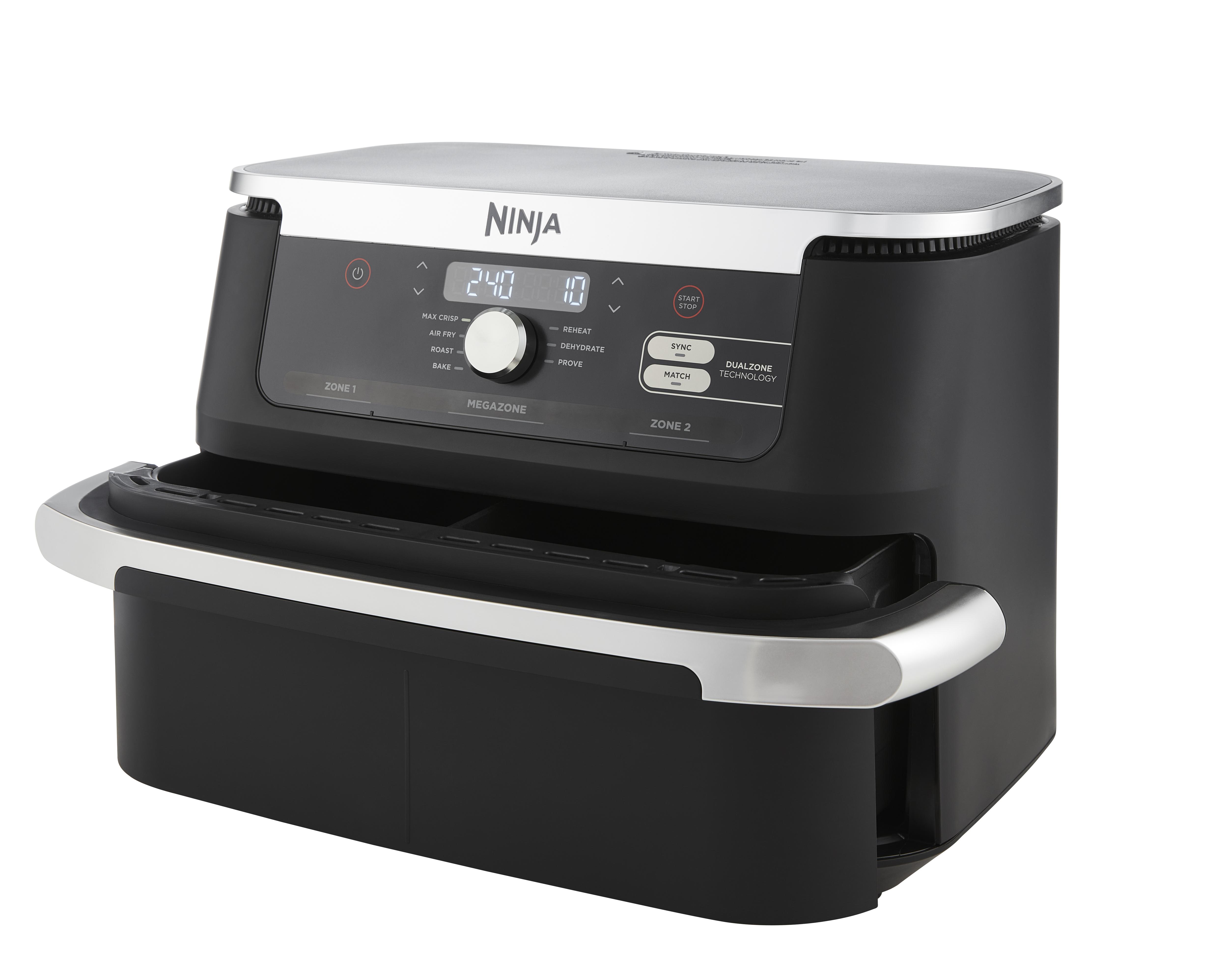 Ninja AF500EU friteuse Double 10,4 L Autonome 2470 W Friteuse d’air chaud Noir, Acier inoxydable