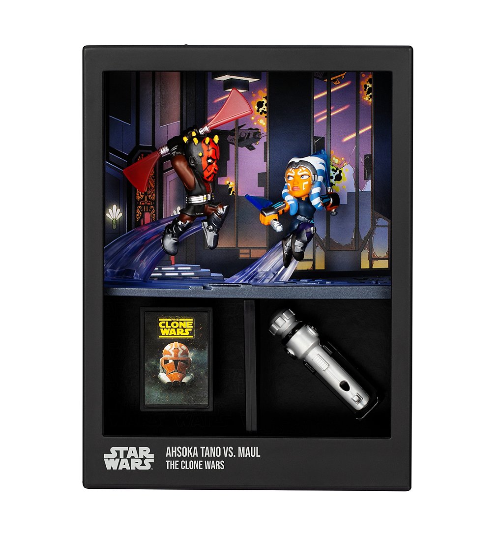 Figurine FANDROP x STAR WARS Darth Maul vs Ahsoka Vitrine avec scène culte + mini affiche 18 cm