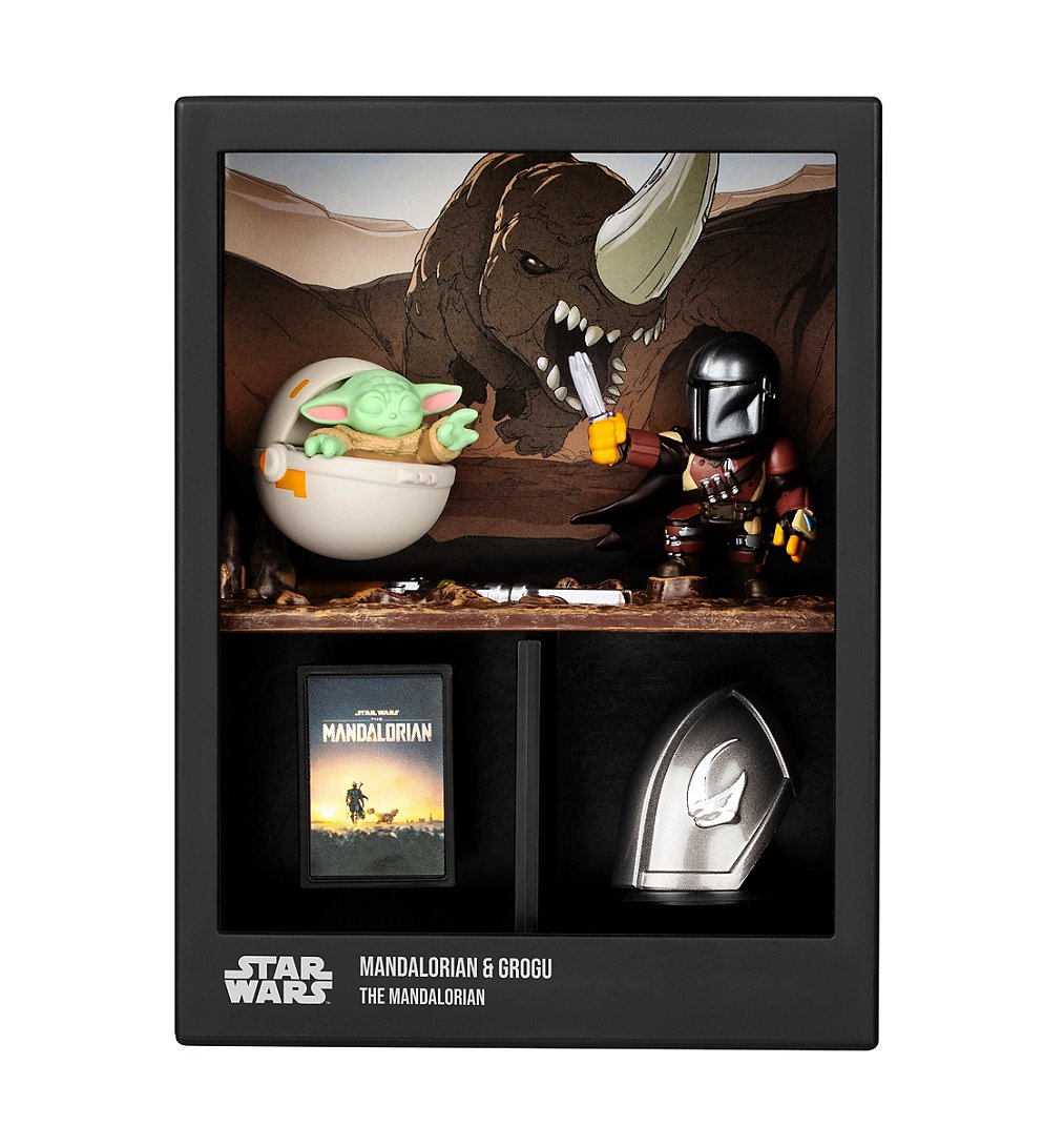 Figurine FANDROP x STAR WARS Mandalorian & Grogu Vitrine avec scène culte + mini affiche 18 cm