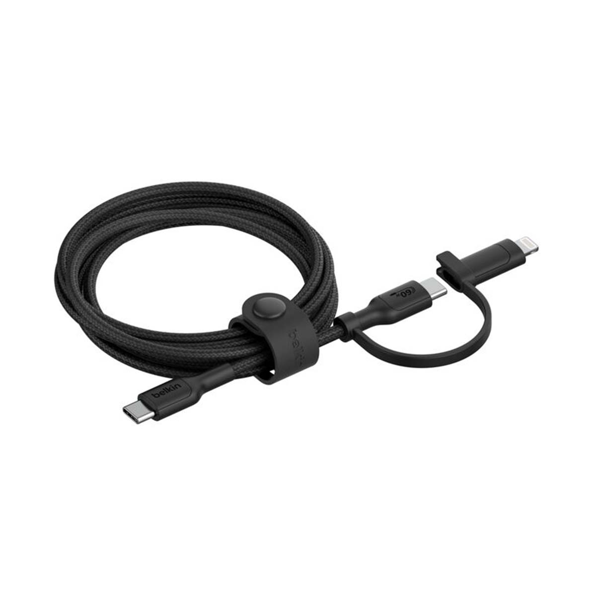 Belkin Câble 2-en-1 USB-C et Lightning 60W 1,5 m Charge Rapide et Synchronisation Noir