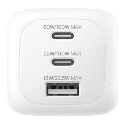 Belkin Chargeur Secteur 100W 2x USB-C + 1x USB-A (60W + 22W +18W) + Kit adaptateur de voyage