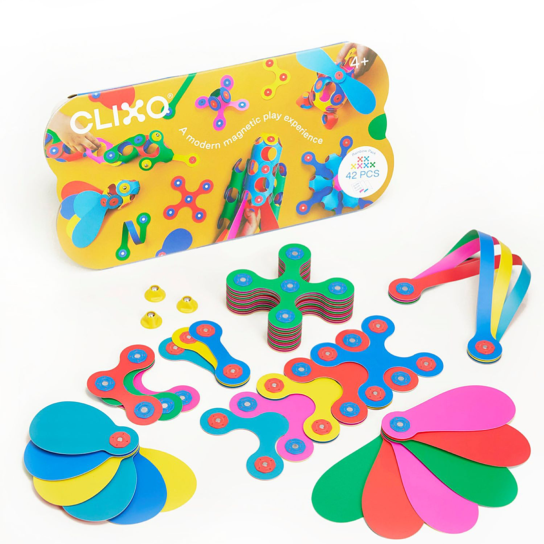 Gipsy Toys Rainbow Pack CLIXO - Jeu de Construction Magnétique Flexible Durable et Imaginatif - 42 pcs - Dès 4 ans