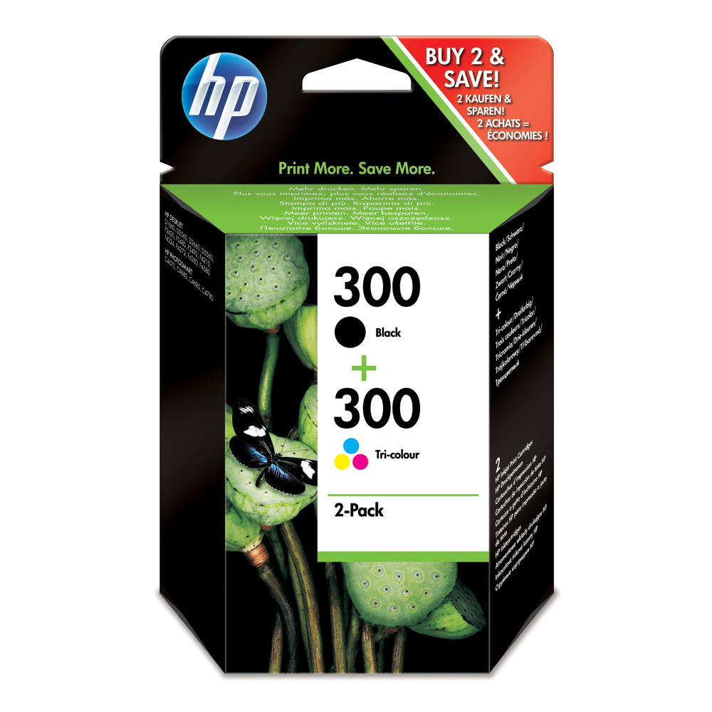 Pack de 2 Cartouches d'encre HP 300 Noire et Trois Couleurs Authentiques (CN637EE)