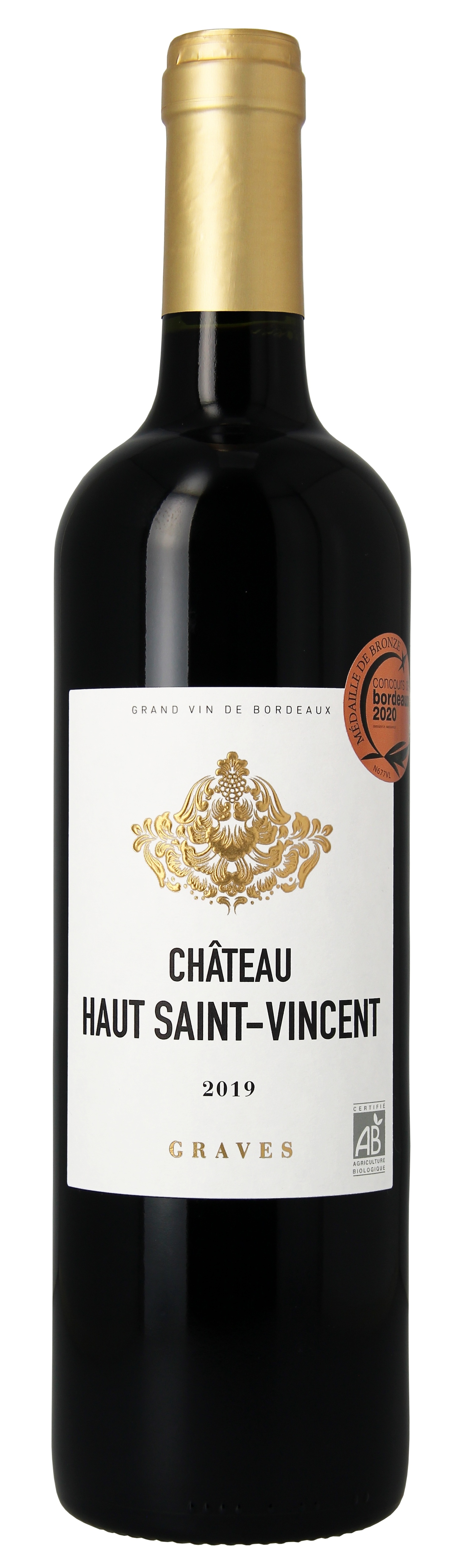 Château Haut Saint Vincent BIO, 2019 - Graves AOP - Rouge - 75 cl - étiquette abîmée