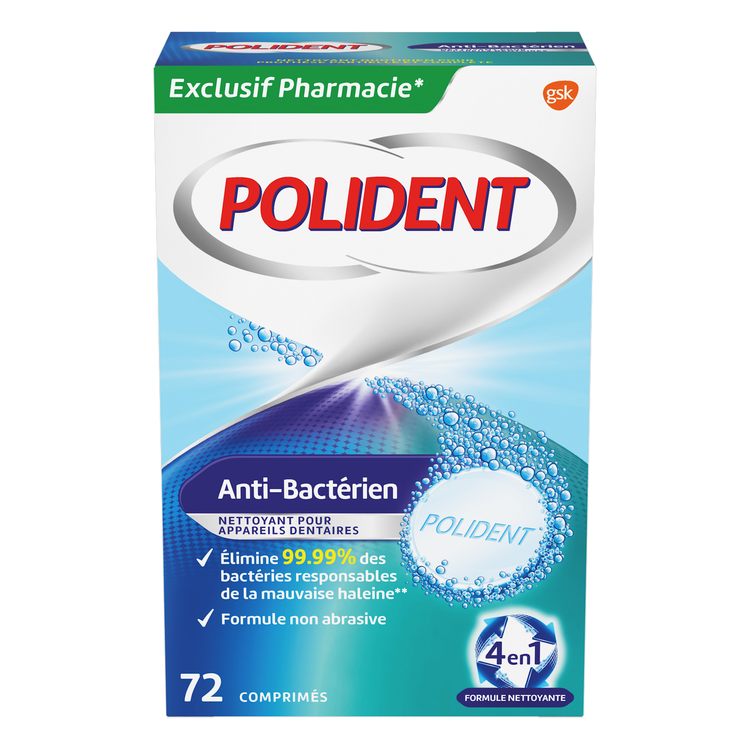 Polident nettoyant antibactérien 72 comprimés