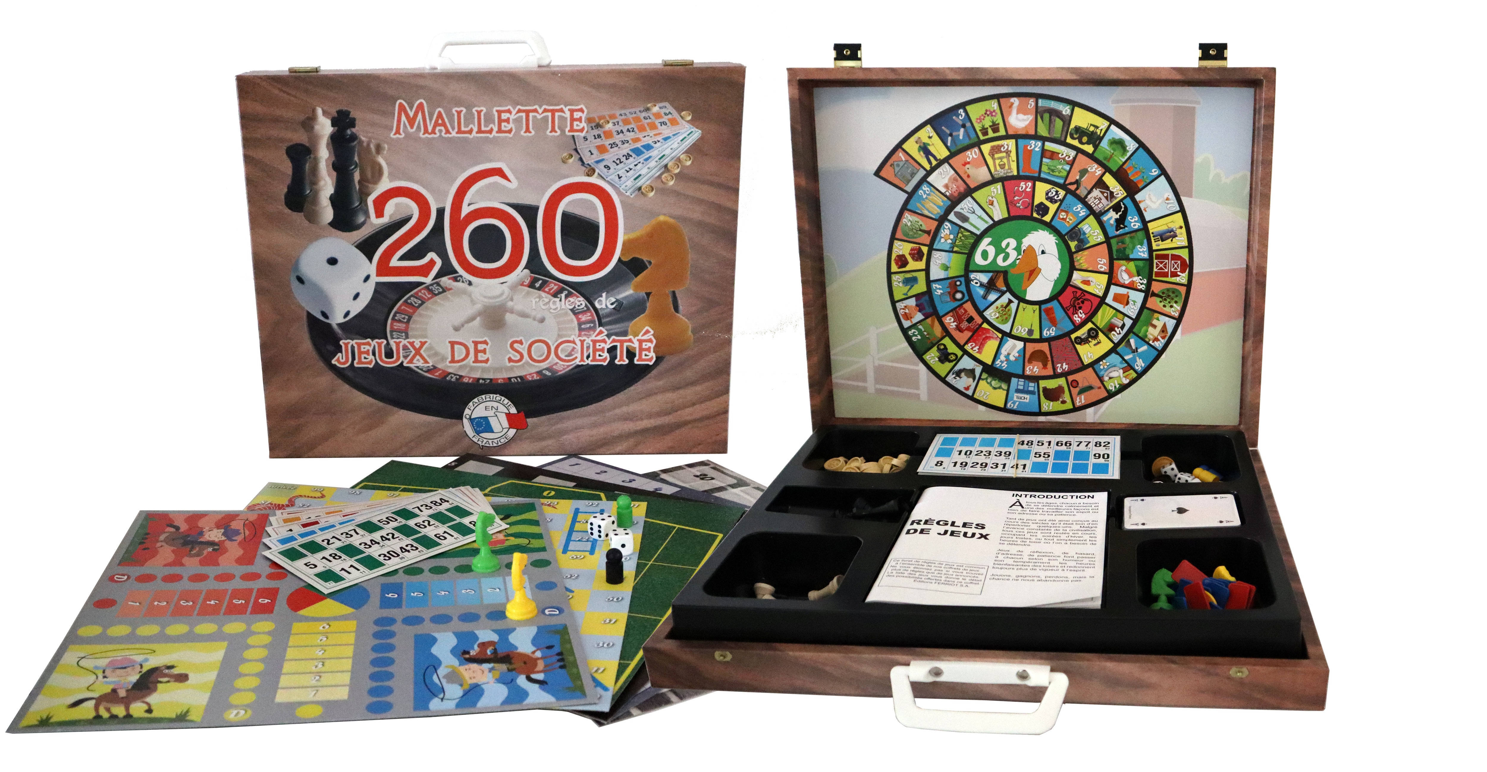 MALLETTE 260 JEUX DE SOCIETE : chevaux, dames, oie, roulette, échecs, loto etc.