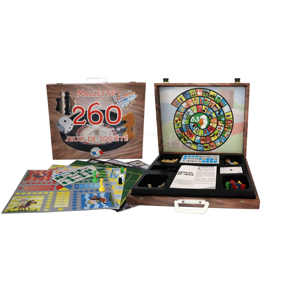 MALLETTE 260 JEUX DE SOCIETE : chevaux, dames, oie, roulette, échecs, loto etc.