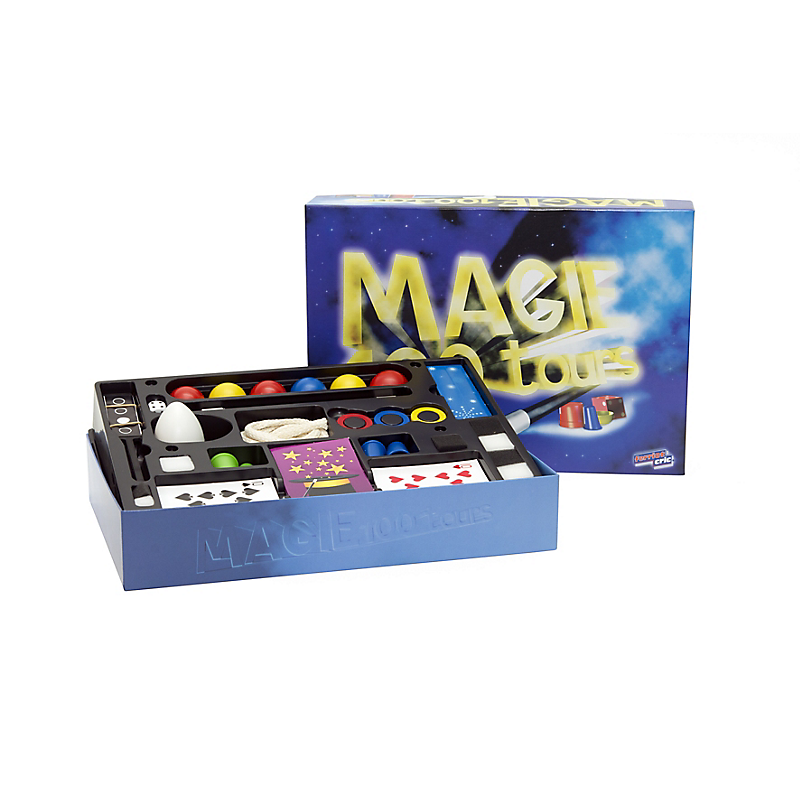 Coffret magie 100 tours : nombreux accessoires pour réaliser 100 tours . Livret descriptif