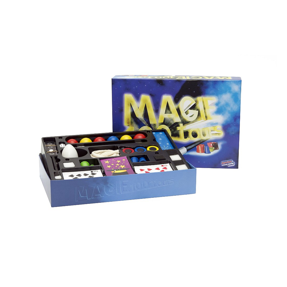 Coffret magie 100 tours : nombreux accessoires pour réaliser 100 tours . Livret descriptif