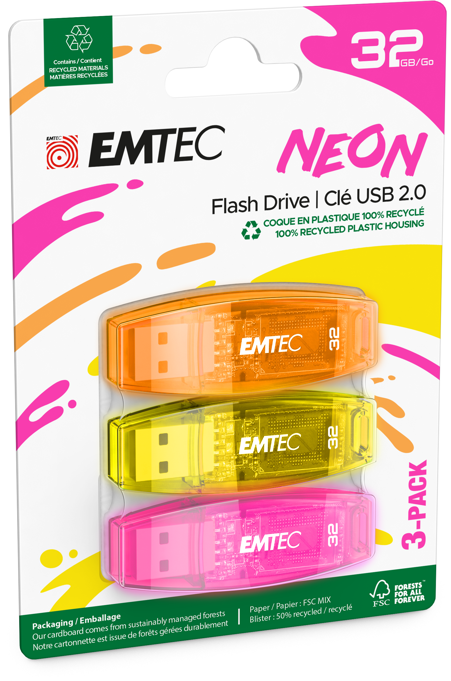 EMTEC C410 Neon Clé USB USB 2.0 jaune pack de 3 - vue 3