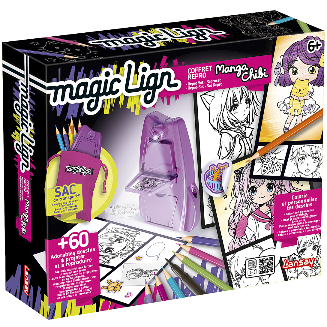 Loisir créatif LANSAY MAGIC LIGN jeu de coloriage PROJECTEUR POCKET MANGA CHIBI 80+ illustrations Dès - vue 7