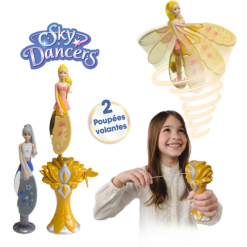 Sky Dancers - Golden Glam & Silver Star - Poupée Volante et son lanceur - Dès 6 ans - Lansay