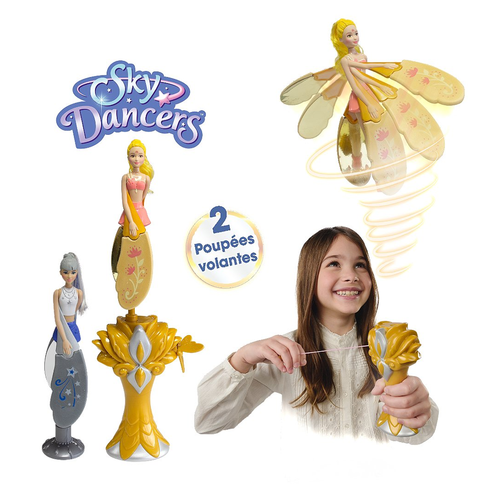 Sky Dancers - Golden Glam & Silver Star - Poupée Volante et son lanceur - Dès 6 ans - Lansay
