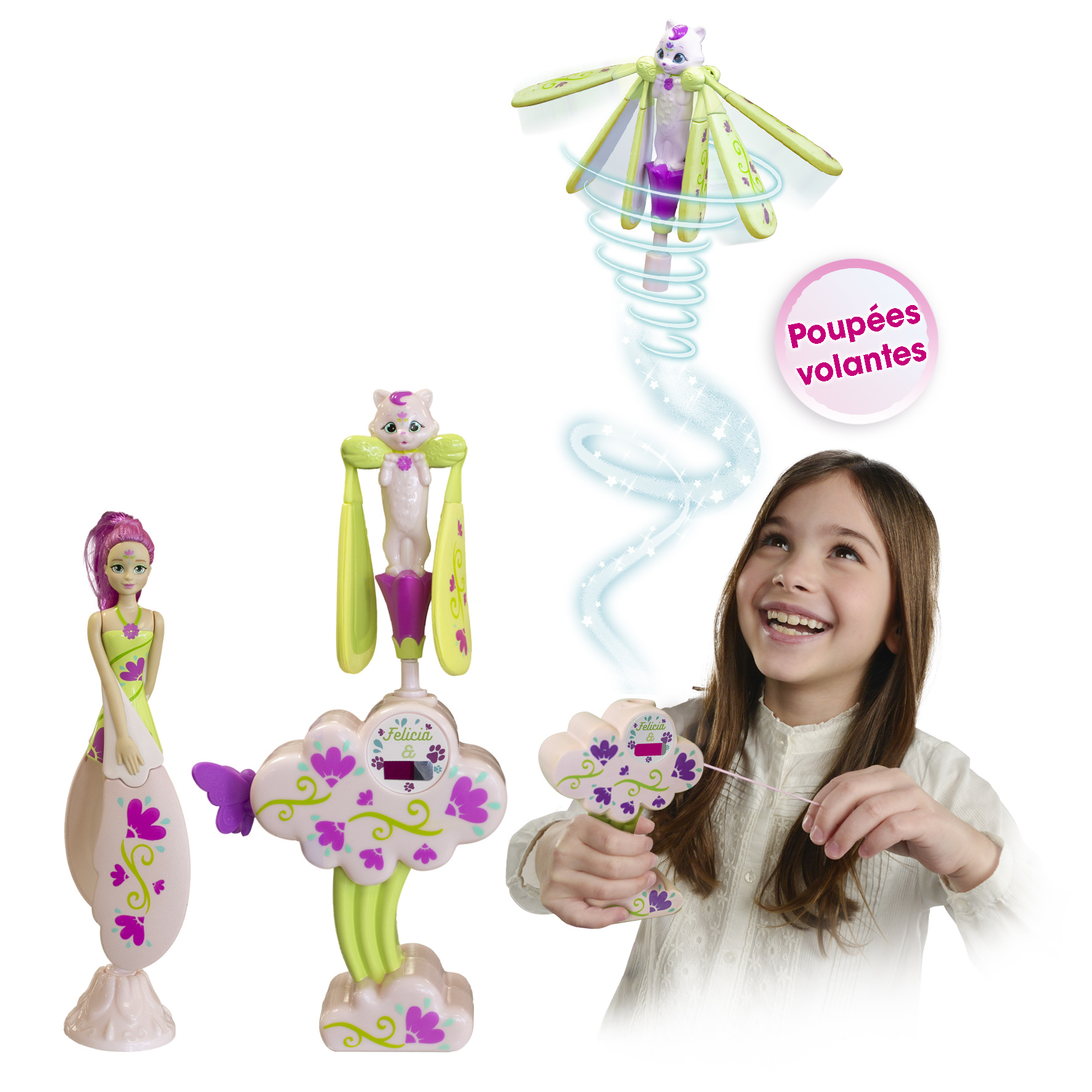 Sky Dancers - Felicia & Son Chat - Poupée Volante et son lanceur - Dès 6 ans - Lansay