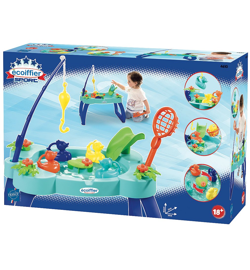 ECOIFFIER Table à la ligne 4 canards canne épuisette toboggan et manivelle en forme de nénuphar