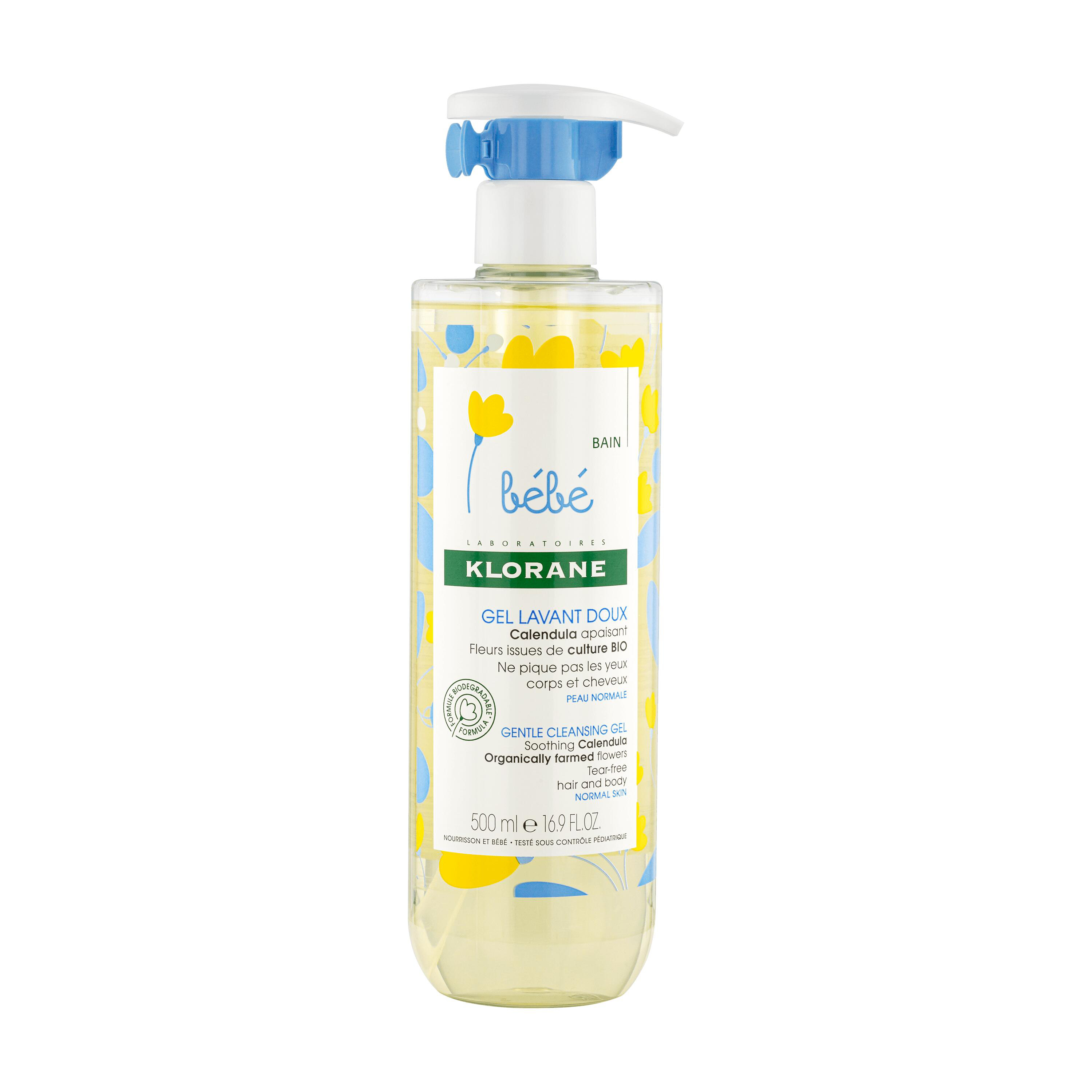 Klorane bébé gel lavant doux au calendula apaisant corps & cheveux peau normale 500ml - vue 2