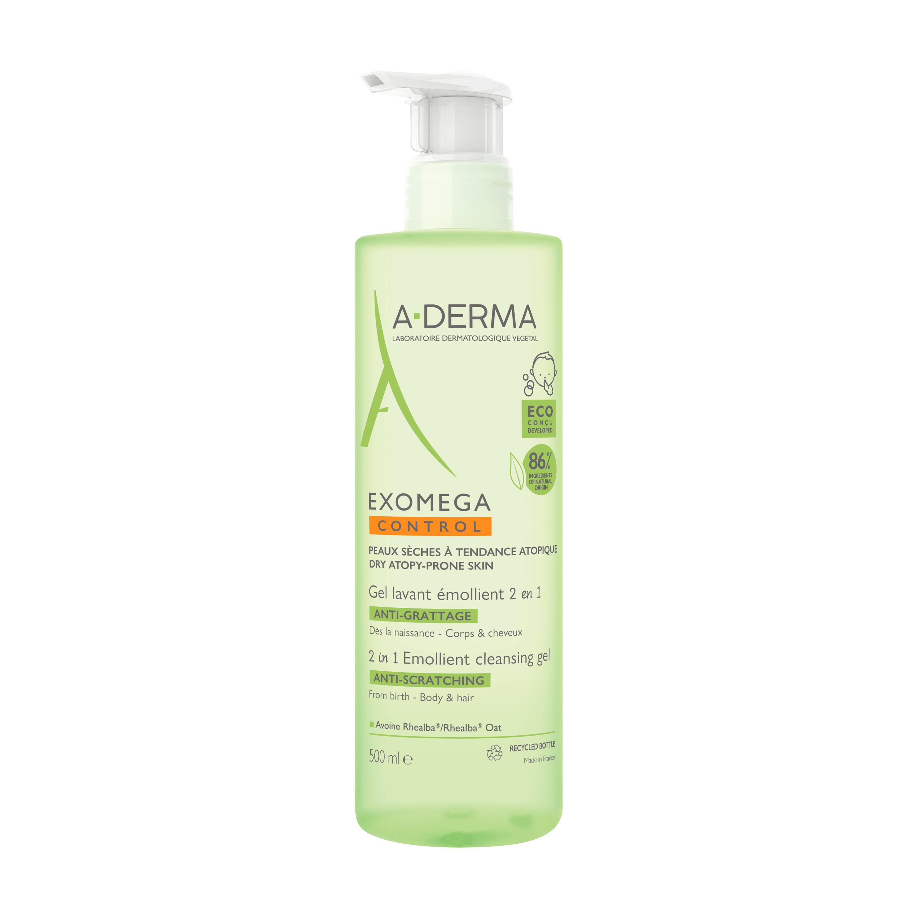 A Derma Exomega Control Gel lavant émollient anti grattage 2en1 Corps et Cheveux 500 ml