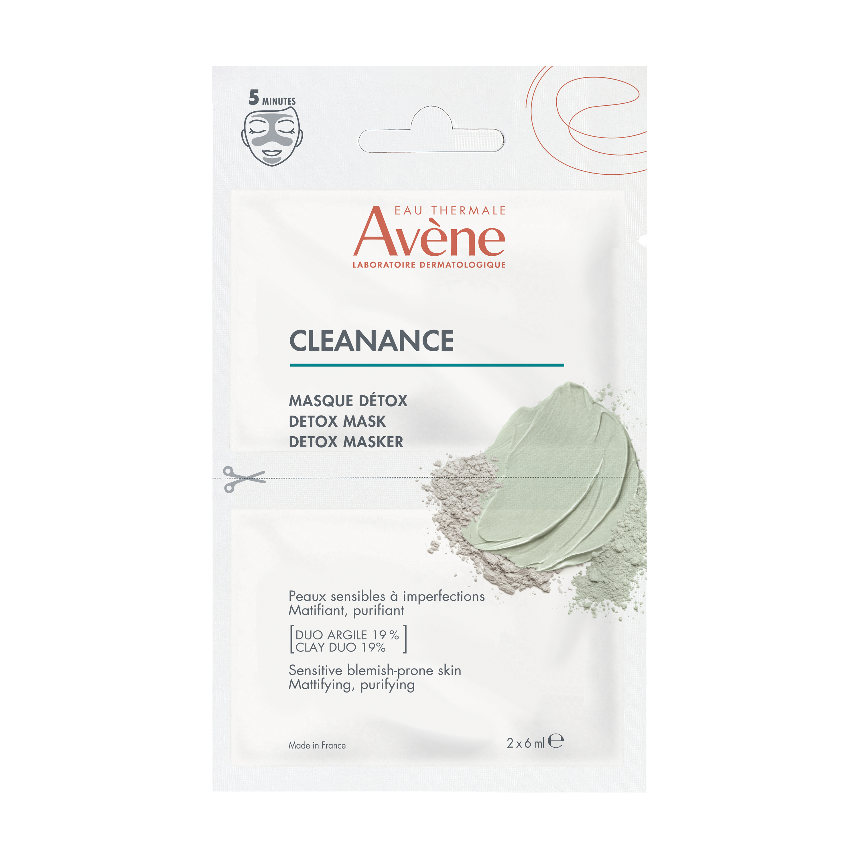 Soin Visage Cleanance Masque Détoxduo D'argiles Eau Thermale Avene Le Lot De 2 Sachets De 6ml
