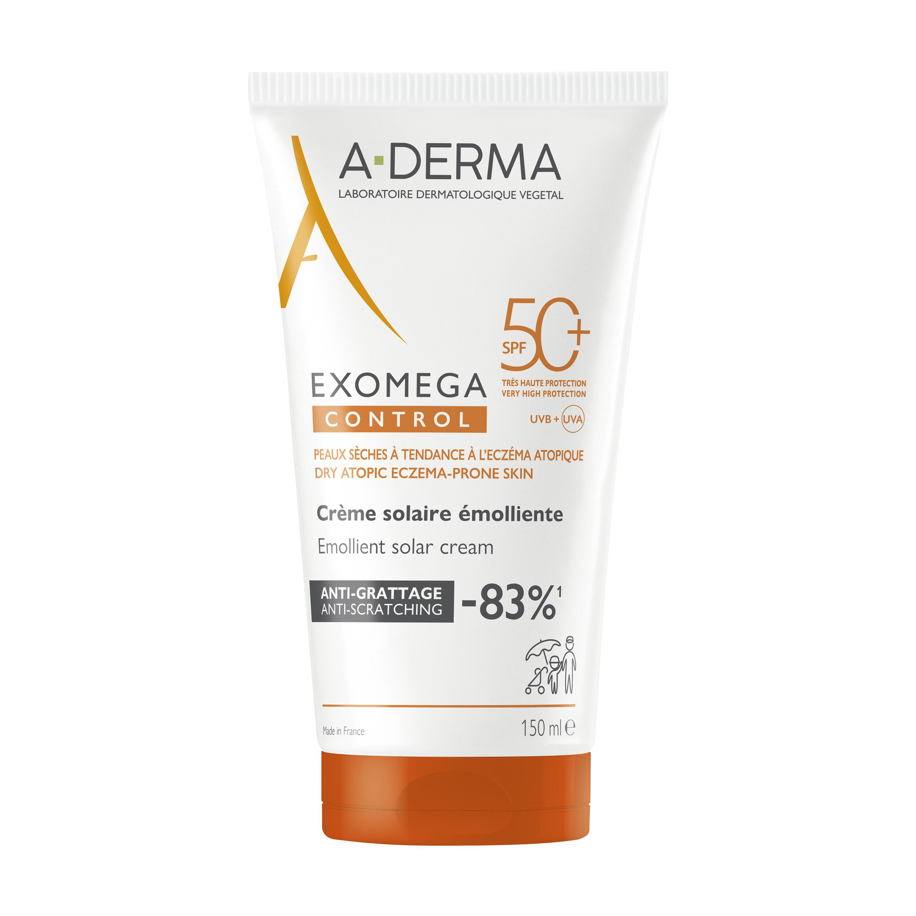 Crème Solaire Emolliente Spf50+ Anti grattage A derma Le Tube De 150ml