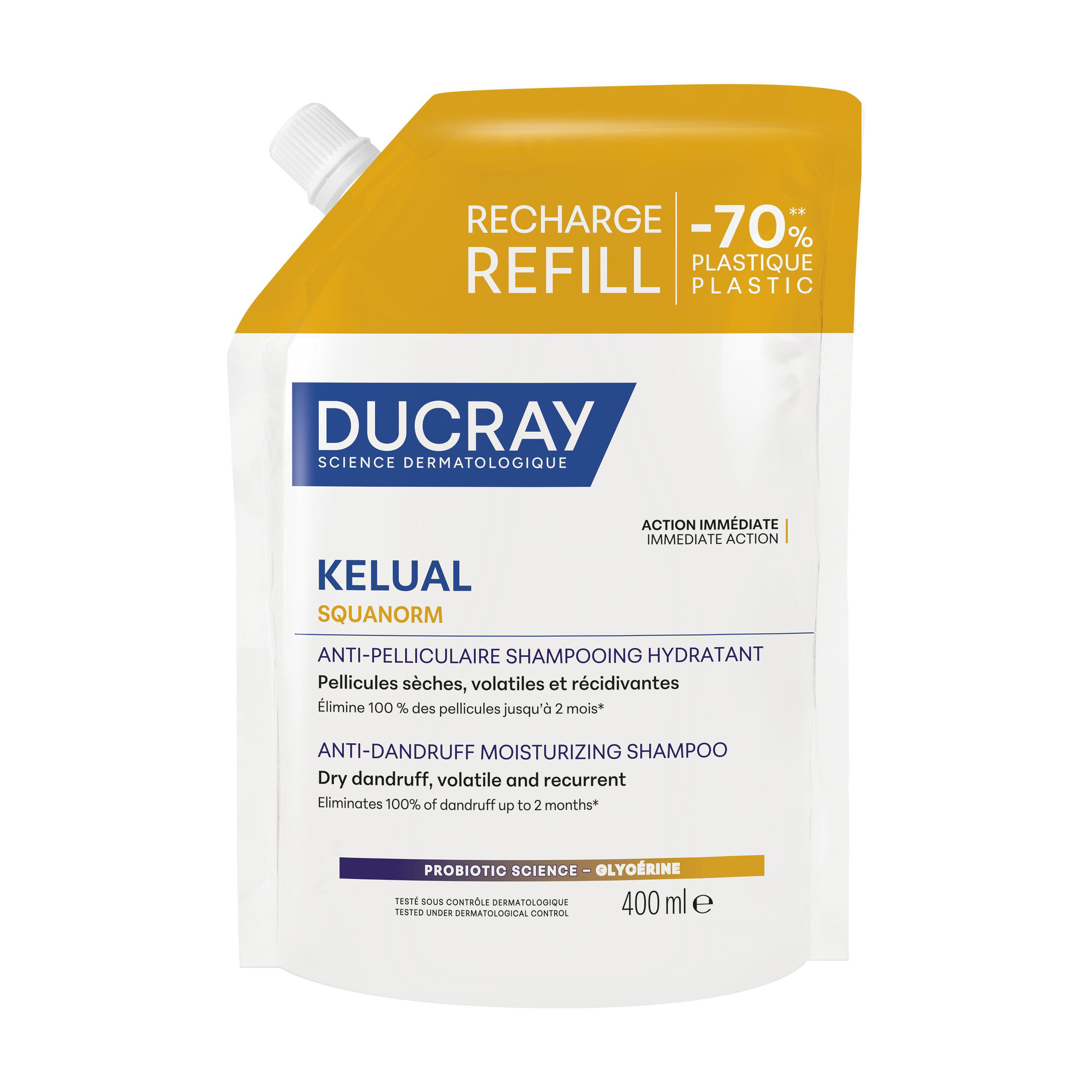 Ducray Shampooing Hydratant Anti pelliculaire Kelual Squanorm Eco Recharge 400 ml