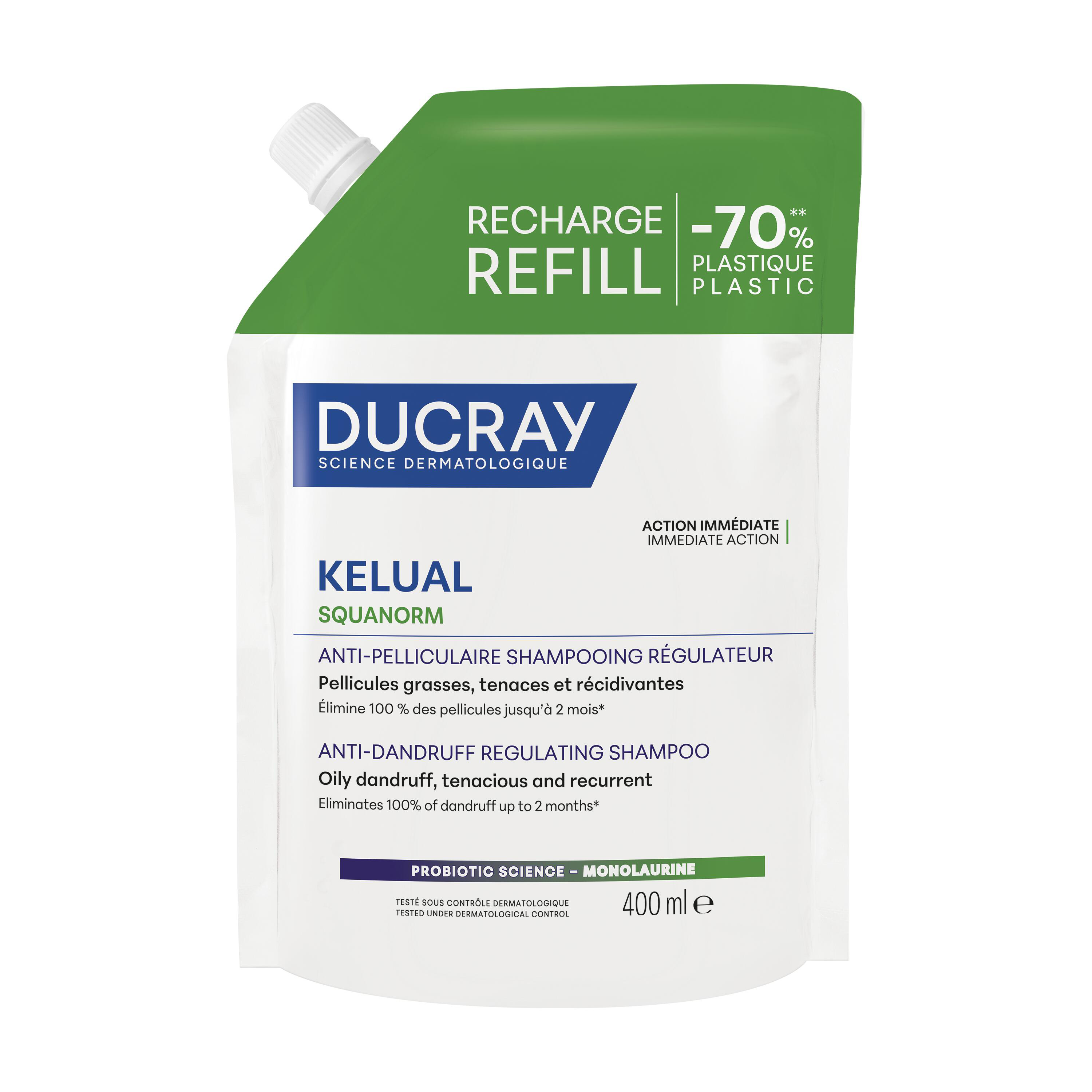 Ducray Shampooing régulateur anti pelliculaire Kelual Squanorm Eco Recharge 400 ml