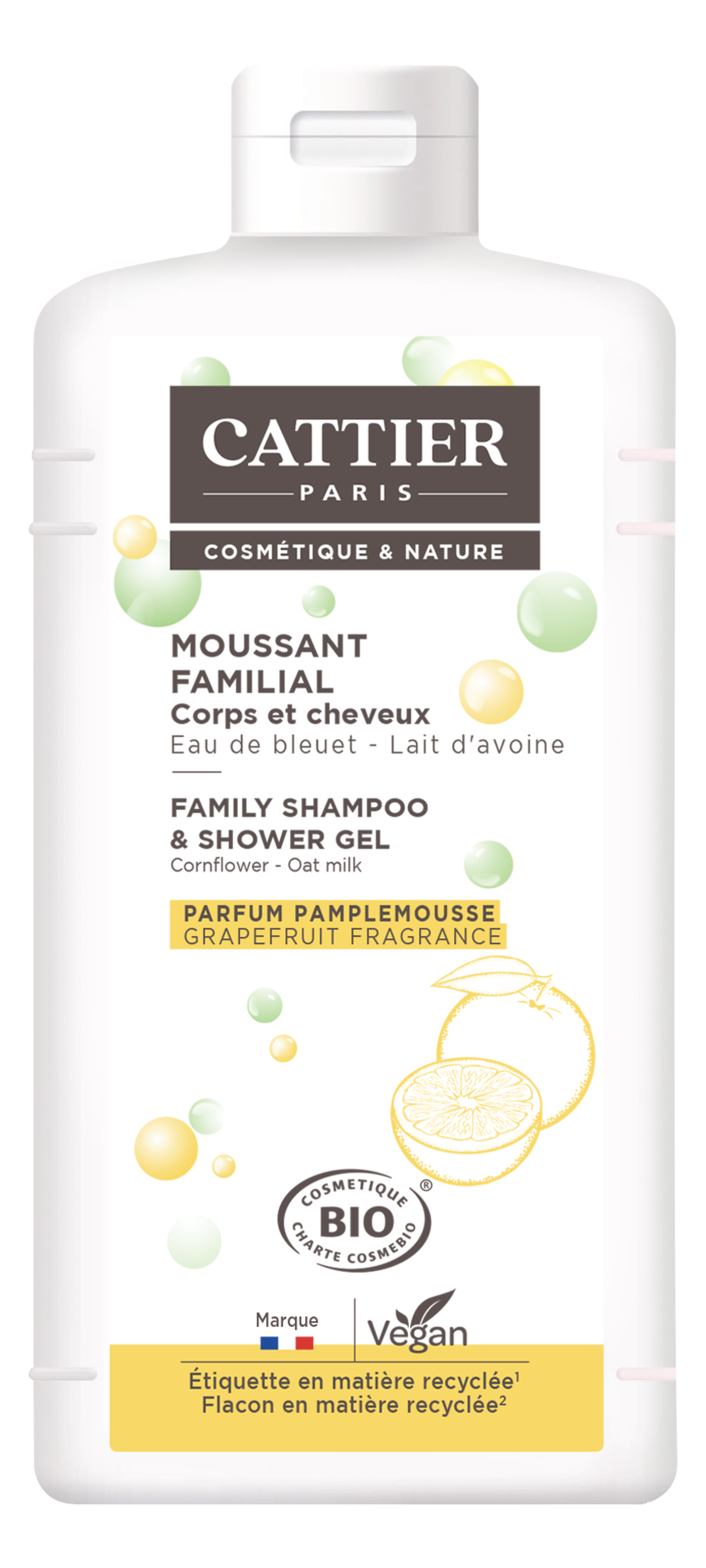 Gel Douche Moussant Familialà 'eay De Bleuet Et Lait D'avoine Bio Cattier Le Flacon De 500ml - vue 2