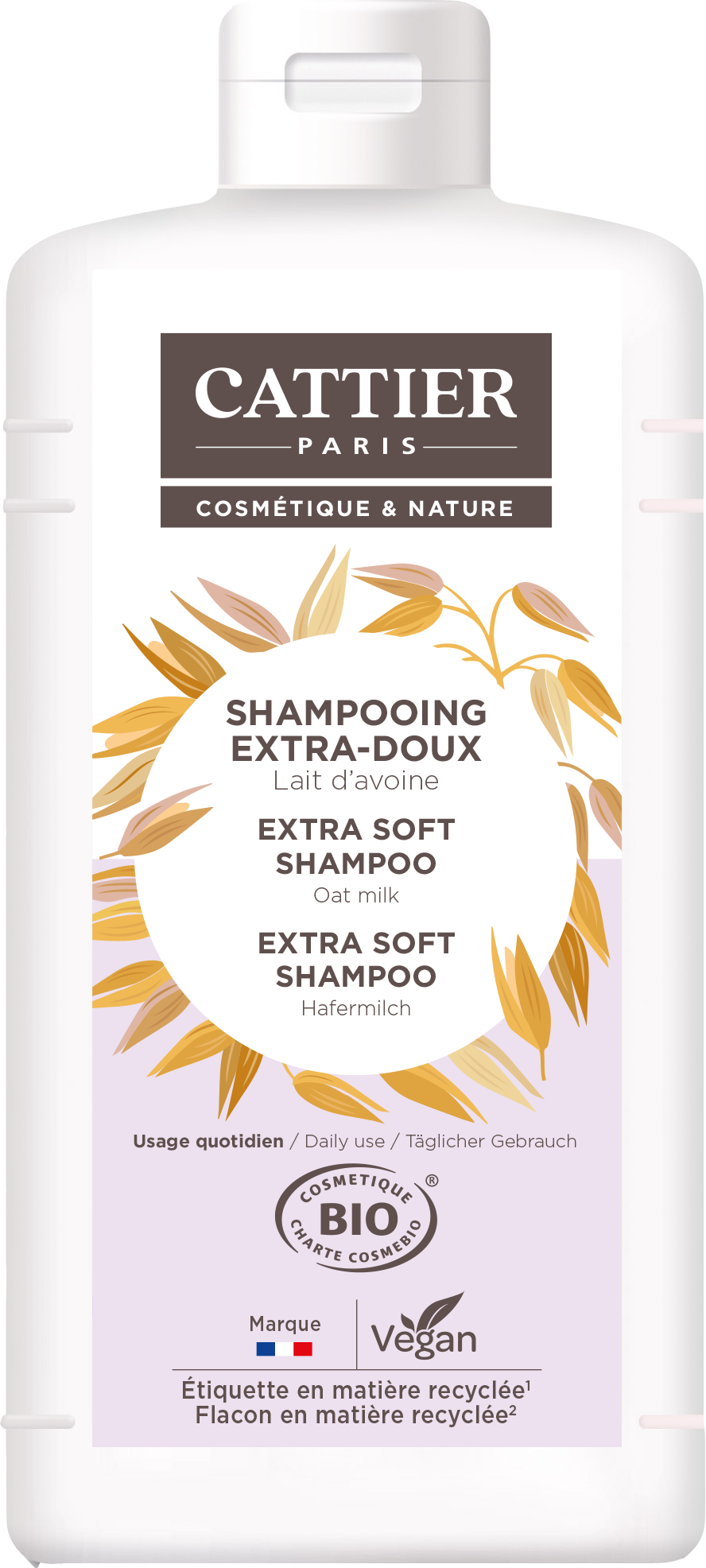 Shampooing Extra Doux Au Lait D'avoine Bio Cattier Le Flacon De - vue 2