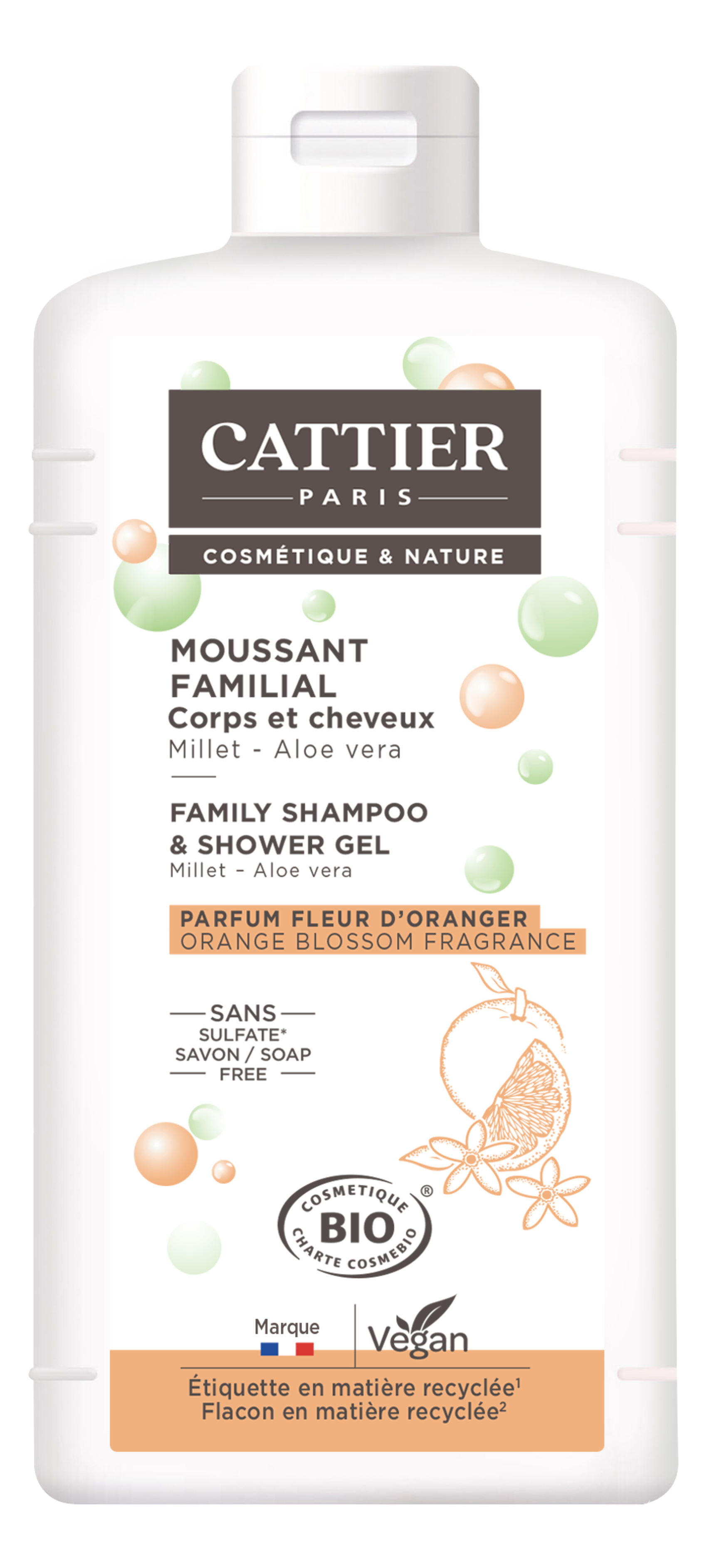 Gel Moussant Familial Sans Sulfates Bio Cattier Le Flacon De 500ml - vue 2