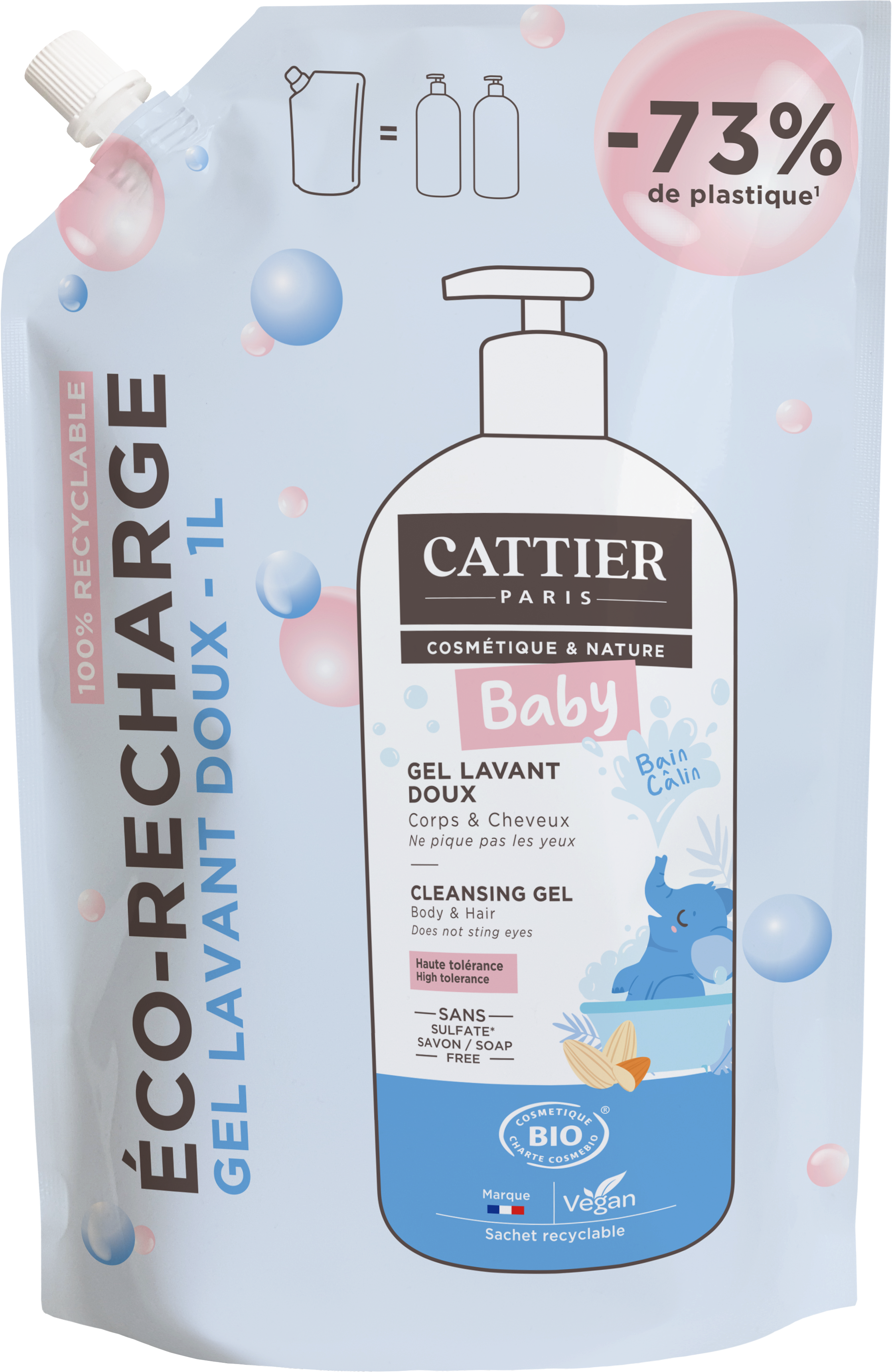 Recharge Gel Lavant Bébé Bio Doux Cattier La Recharde De - vue 1