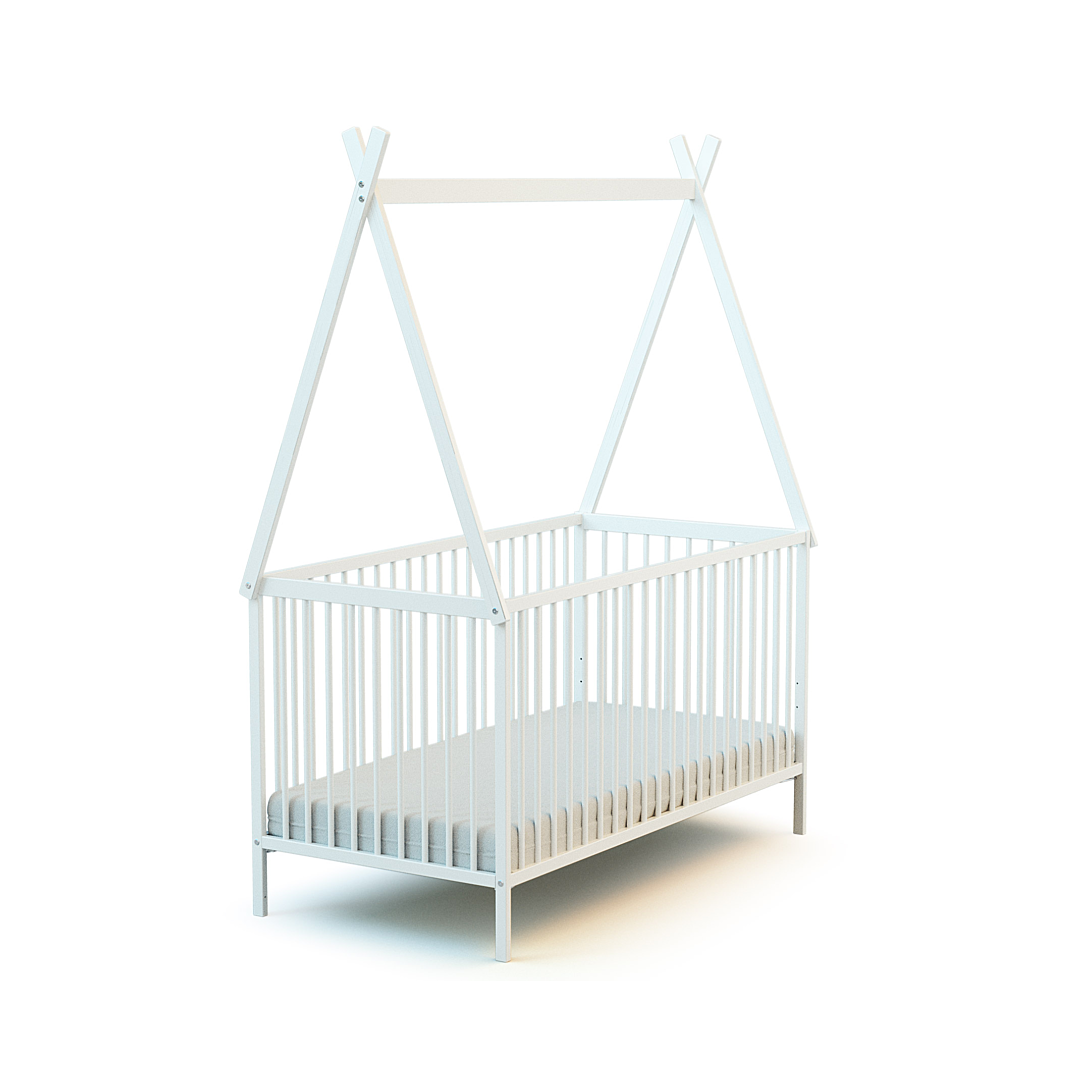 WEBABY - Lit bébé en bois 70 x 140 cm avec tipi - Blanc