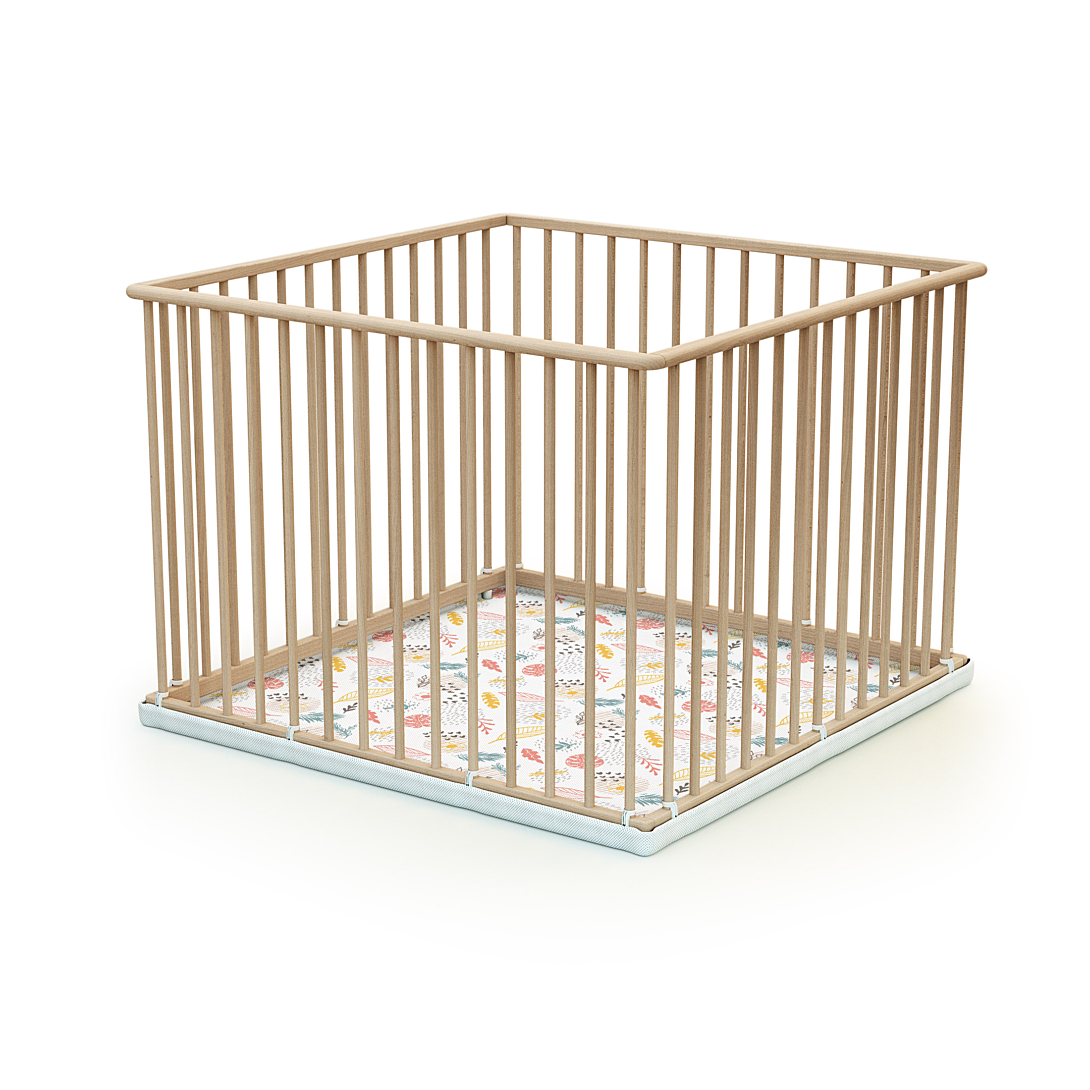 WEBABY Parc bébé en bois Hêtre Brut 100 x 100 cm