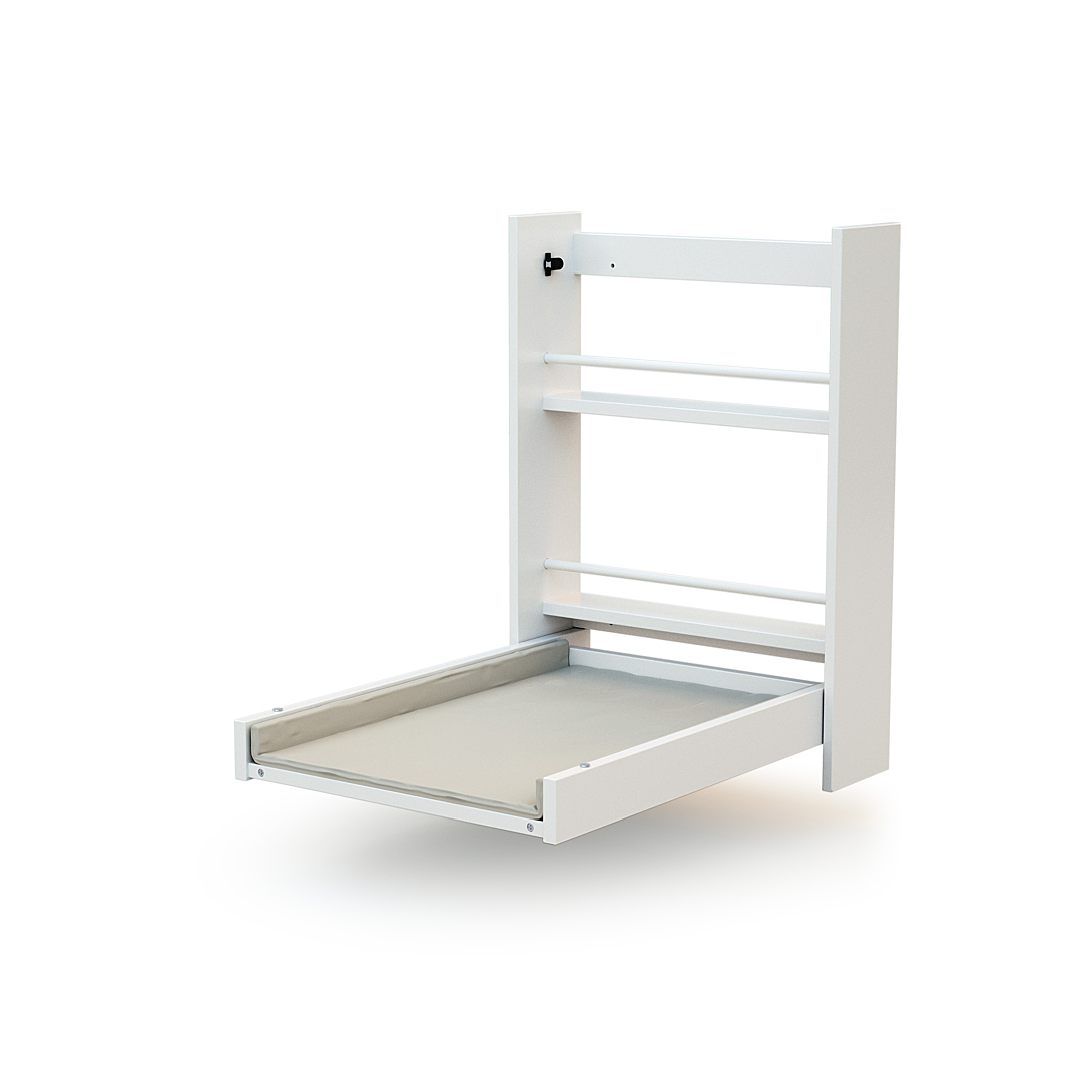 Webaby Table à langer murale rabattable en bois avec matelas ESSENTIEL Blanc pour garçon - vue 2